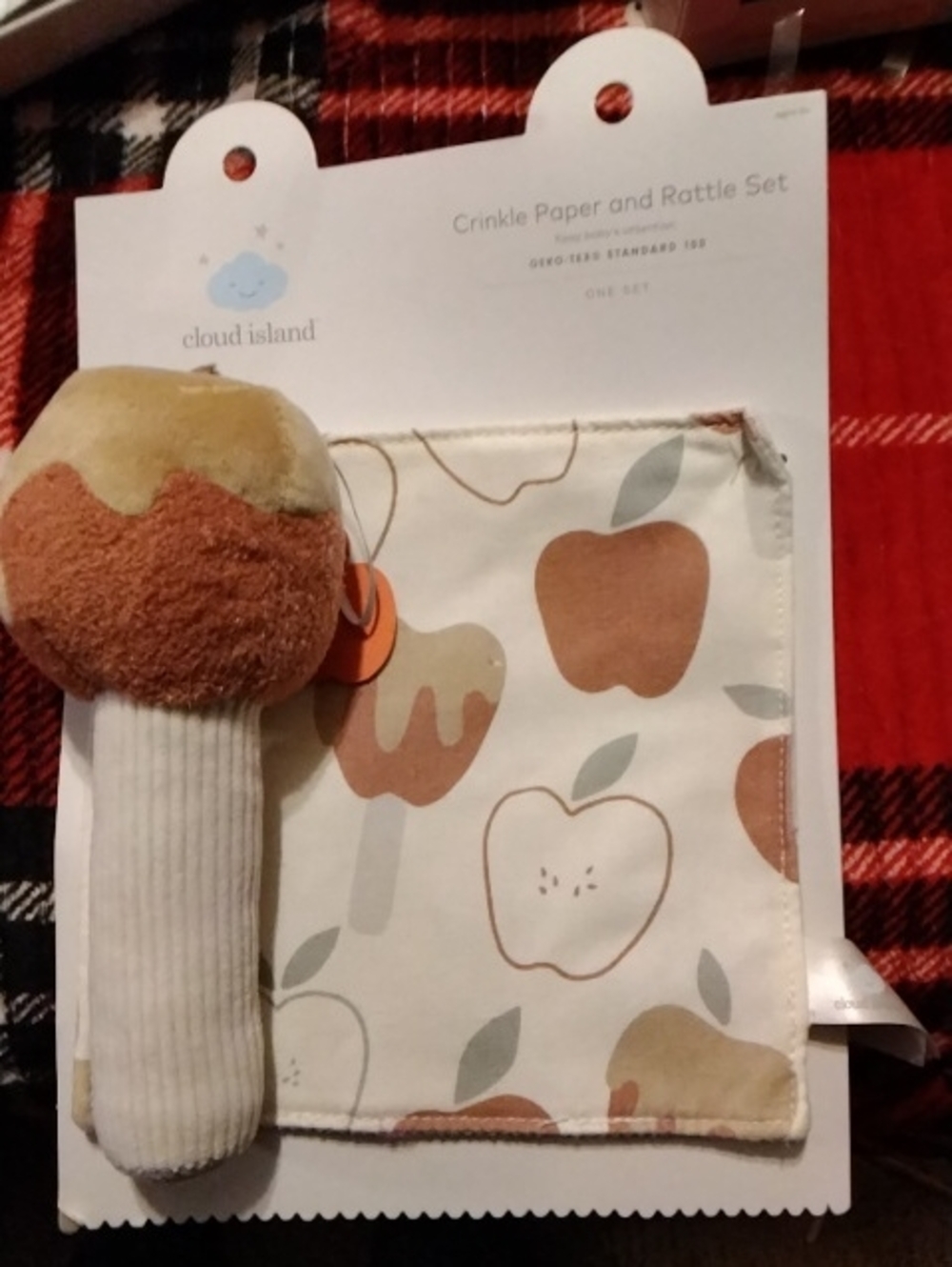 cloud island Neutral Apple & Popsicle Crinkle Cloth with Plush Rattle